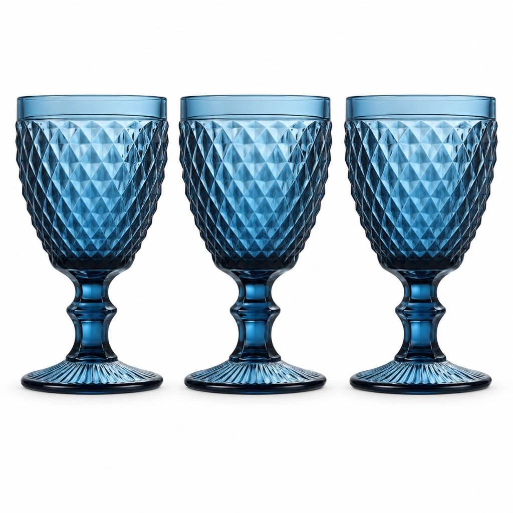 Set 3 Calici Bicchieri in Vetro Tognana Diamond Azzurro 300 cc