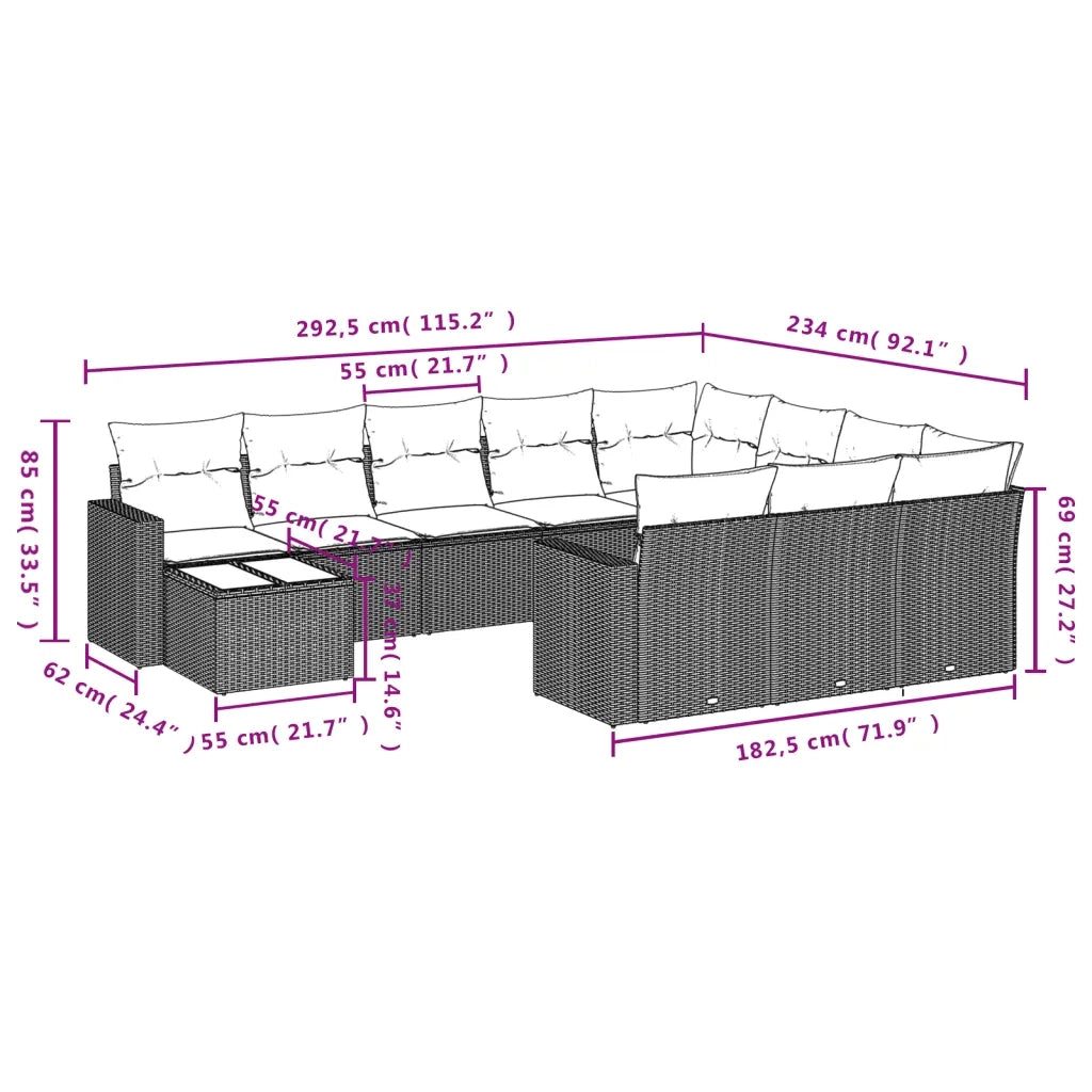 Set Divani da Giardino 11 pz con Cuscini in Polyrattan Nero 3219515
