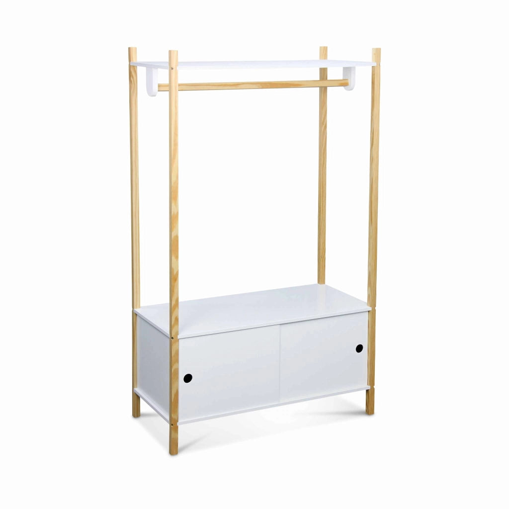Appendiabiti per bambini in legno con ante scorrevoli, bianco