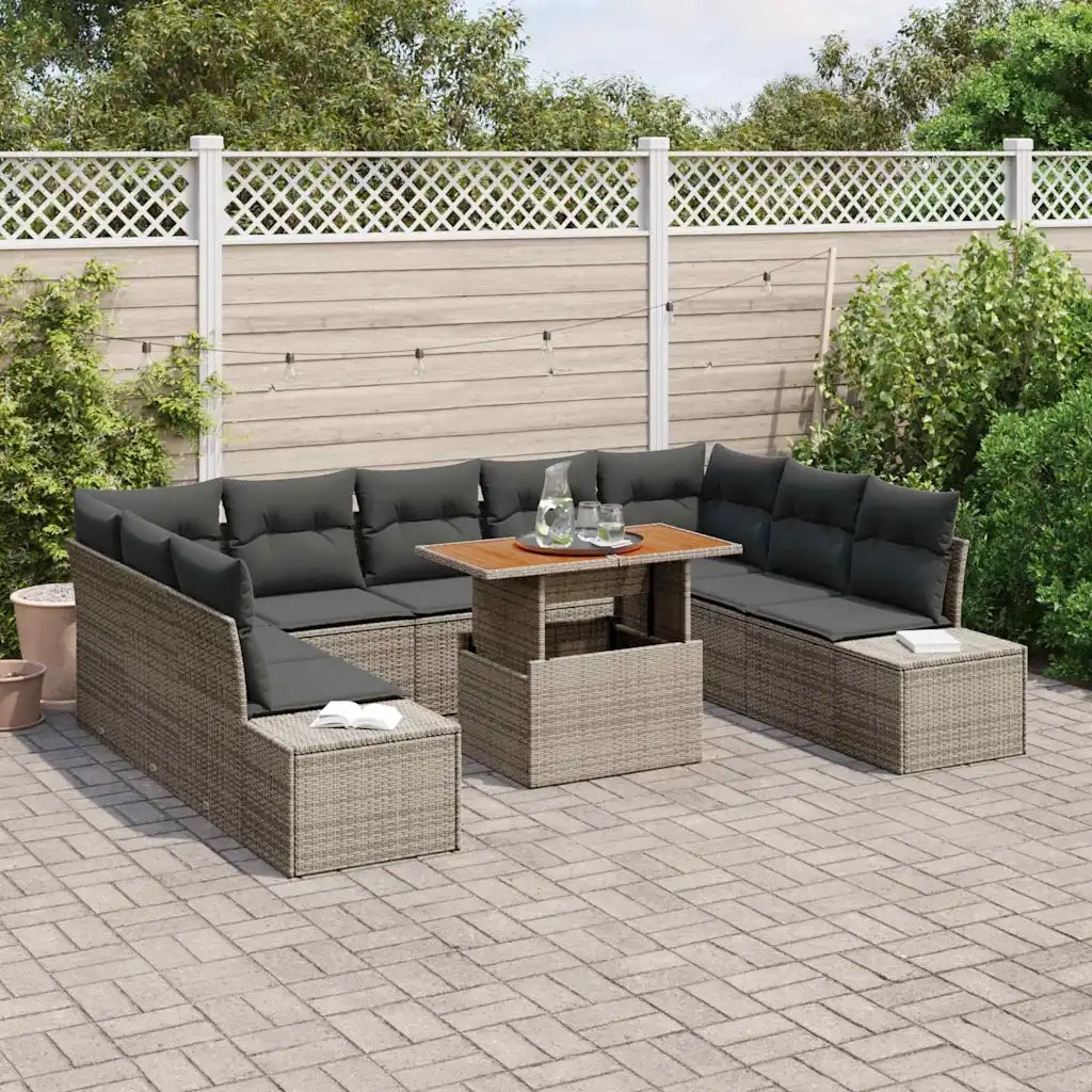 Set Divano da Giardino 10 pcs Grigio Poly Rattan 3358743