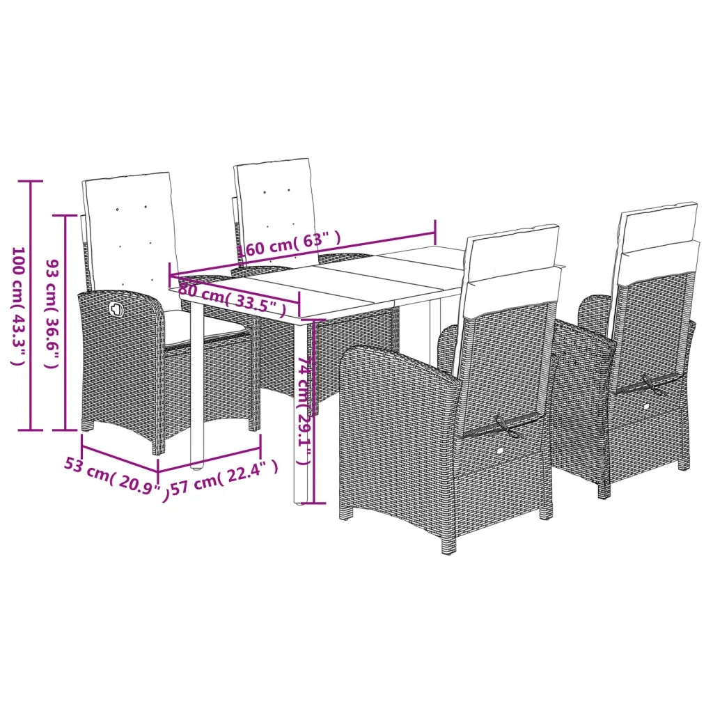 Set da Pranzo da Giardino 5 pz con Cuscini in Polyrattan Grigio 3212364