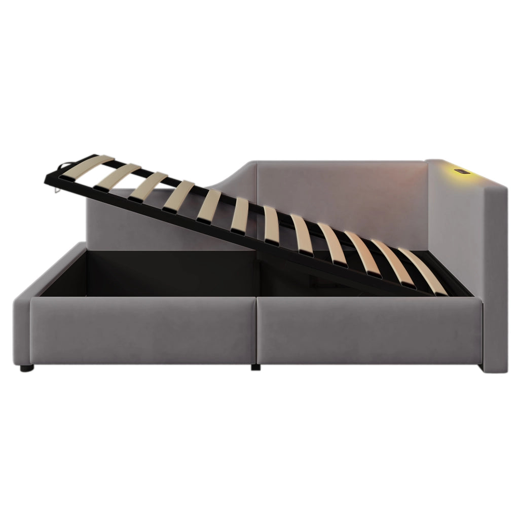Letto singolo contenitore 90x200 cm in velluto grigio