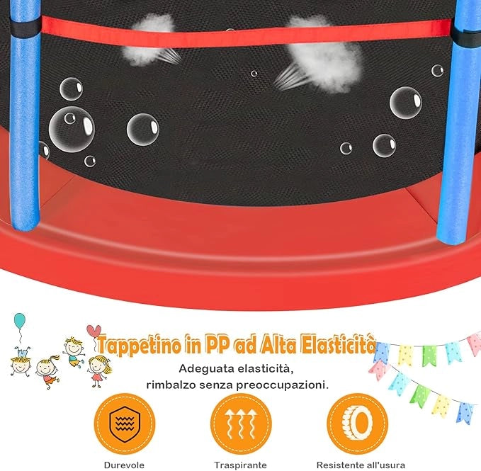 Trampolino Elastico Bambino in Acciaio, Tappeto Elastico Bambini da Esterno e da Interno, con Rete e Cusicnetti Antiscivolo