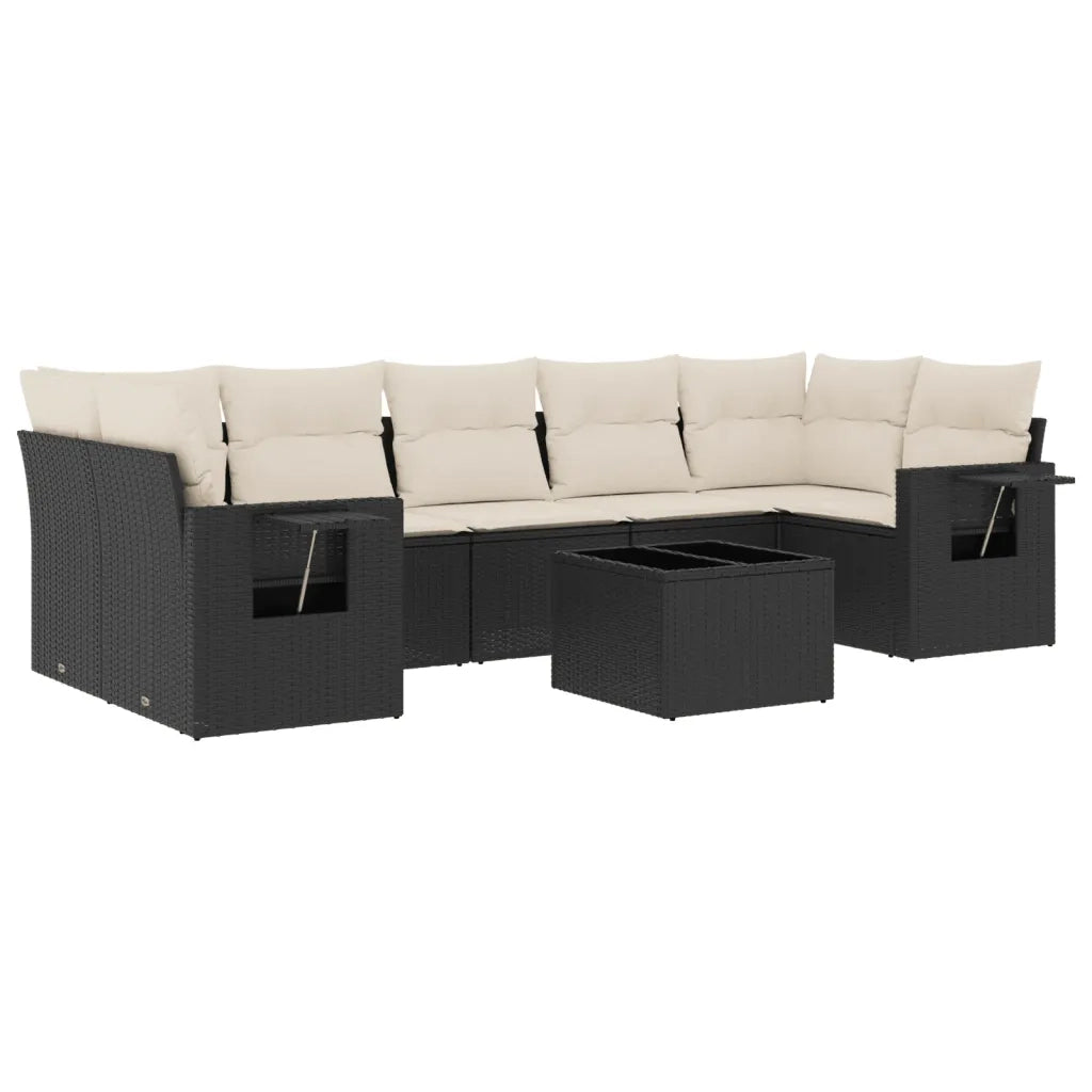 Set Divani da Giardino con Cuscini 8 pz Nero in Polyrattan