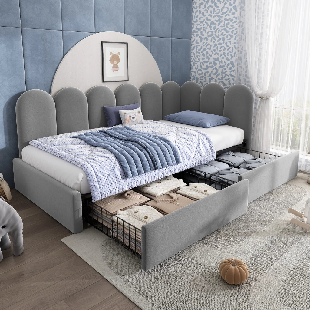 Letto singolo contenitore in velluto grigio 90x190 cm