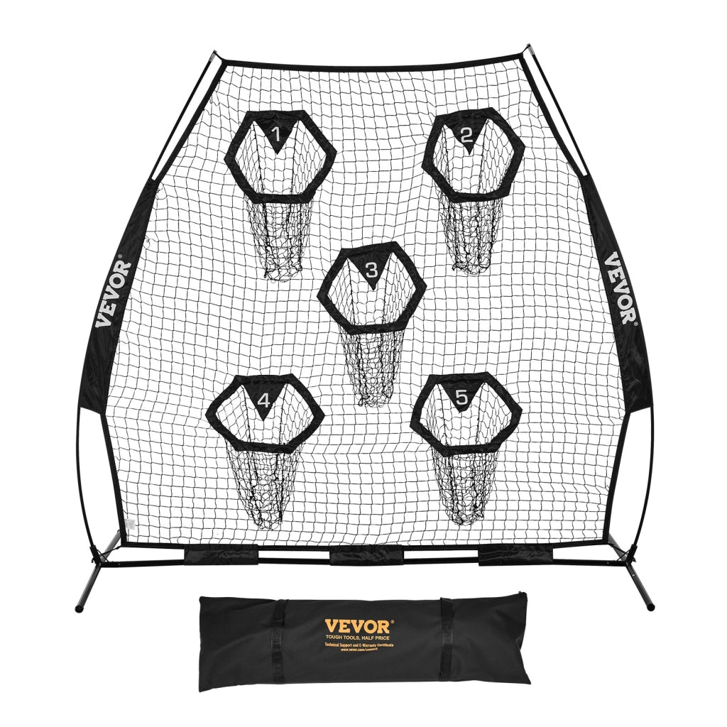 Rete da Allenamento Portatile DKS-7701B per Calcio e Baseball con 5 Bersagli e Borsa, Struttura in Acciaio Robusta, 2265 x 1060 x 2100 mm, Nero