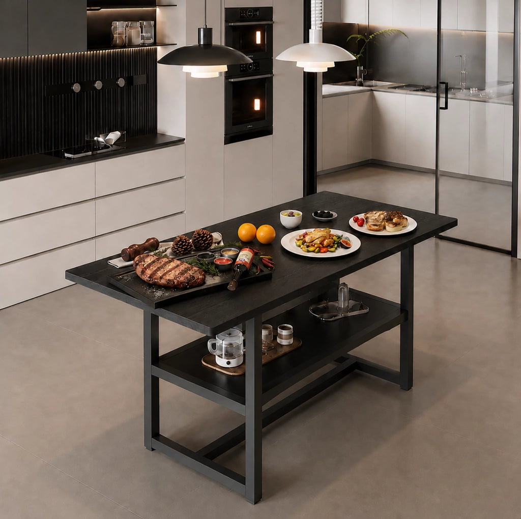 Tavolo da pranzo nero 160 cm con ripiano portaoggetti