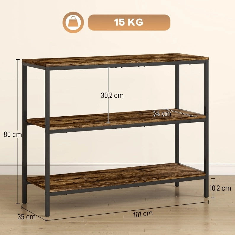 TAVOLO CONSOLLE 101x35x80 cm Legno Marrone Rustico, 3 ripiani