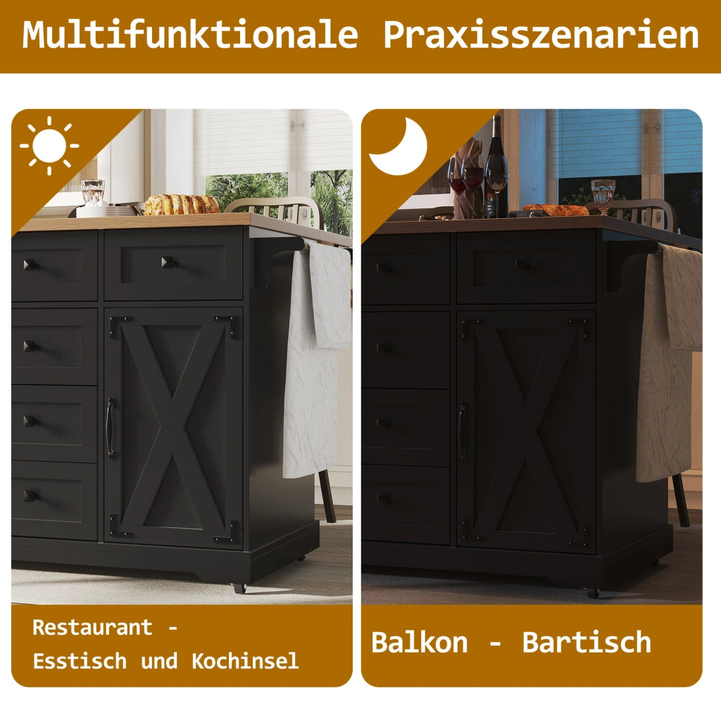 CARRELLO SERVIZIO PIEGHEVOLE 147x70x93 cm Nero MDF e Metallo