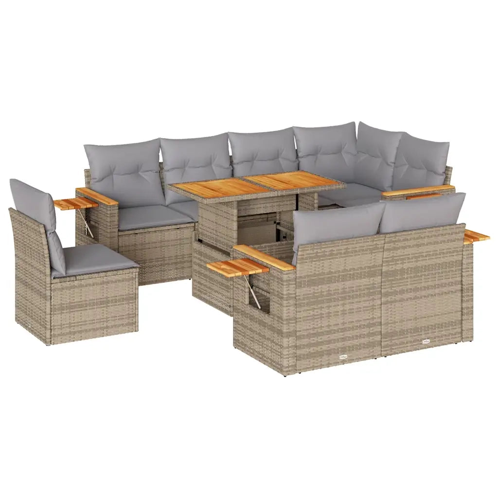 Set Divano da Giardino 9 pz con Cuscini Beige Polyrattan Acacia 3327615