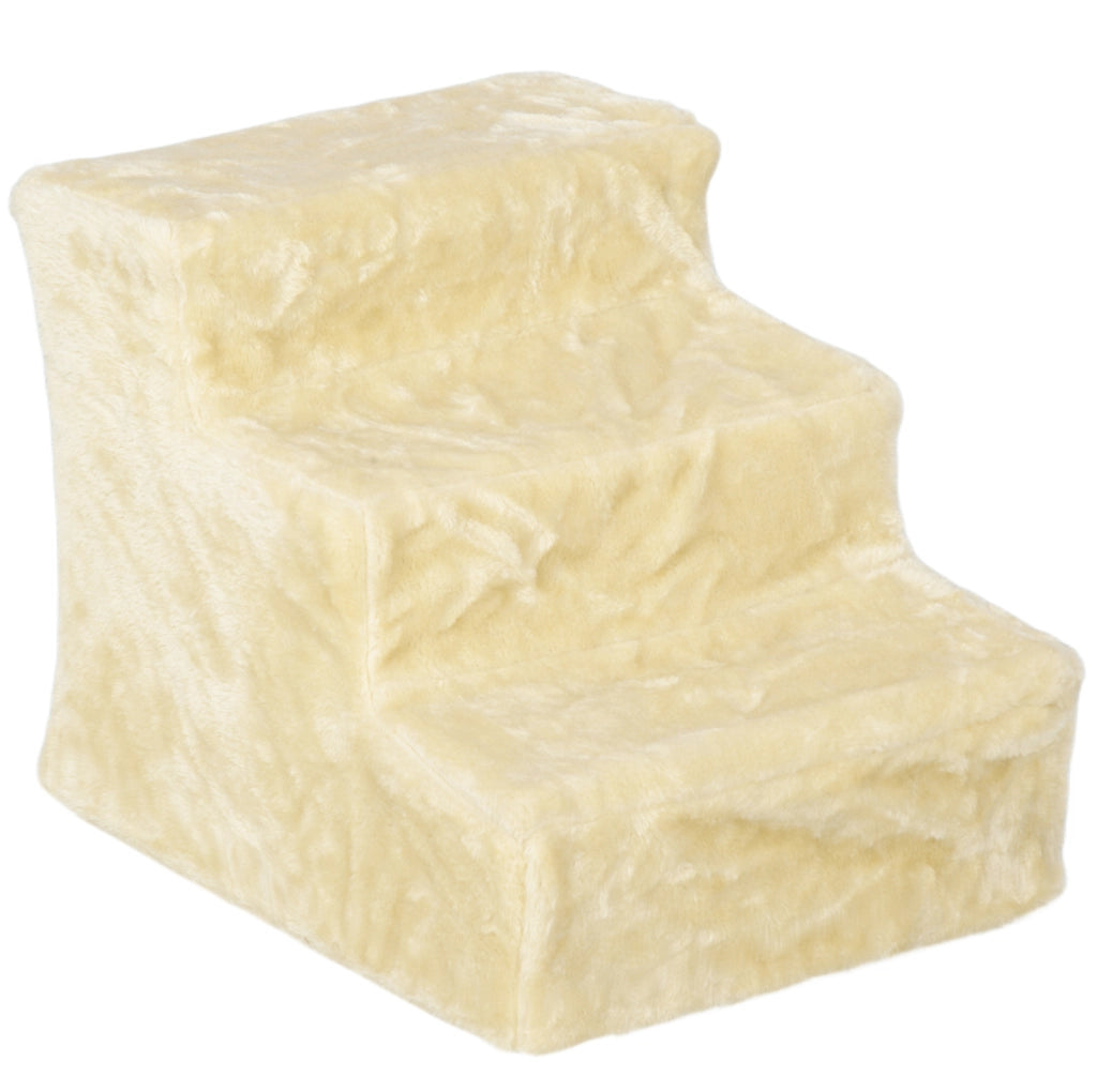 Scaletta per animali 46x35x35 cm beige, 3 gradini in tessuto peluche per letto e divano