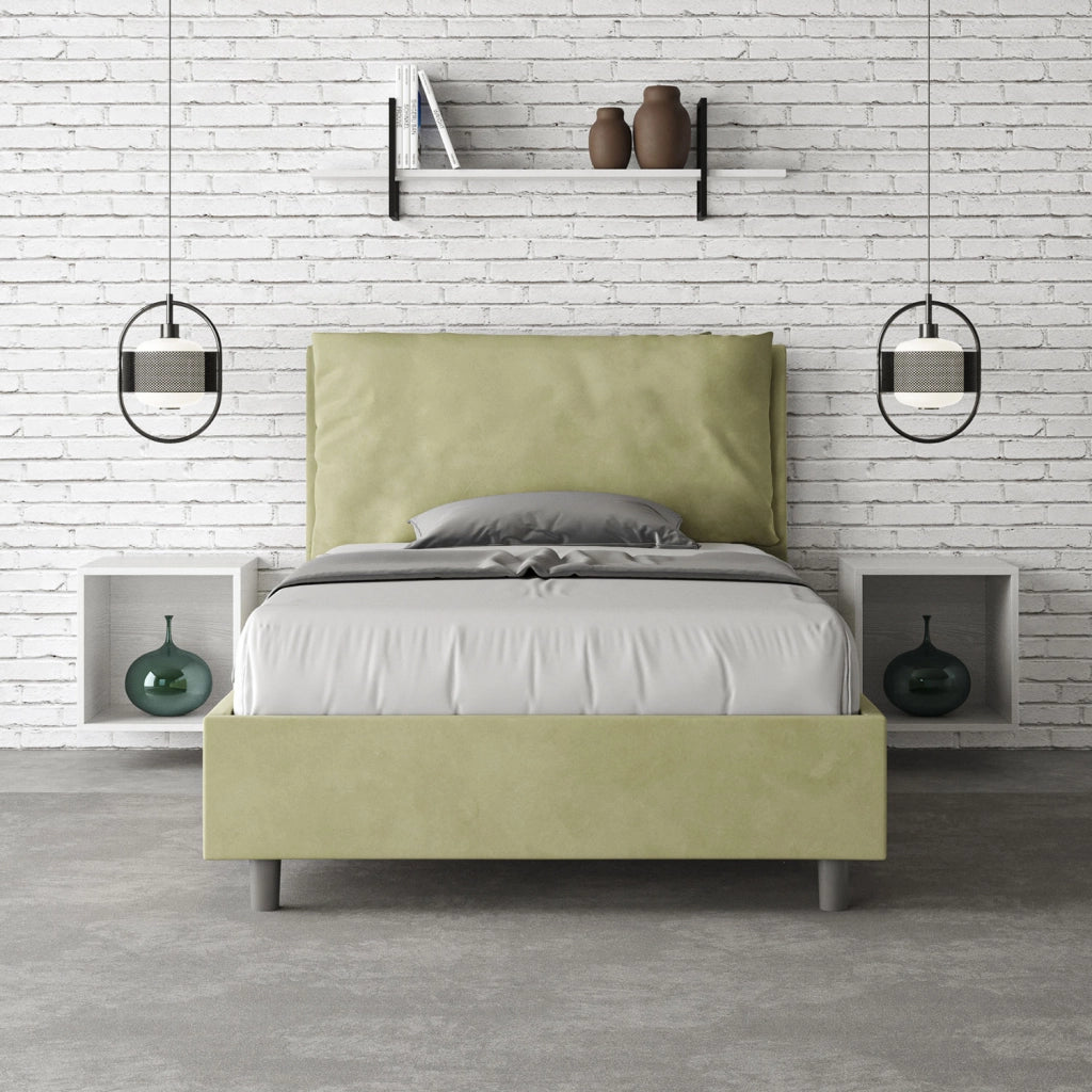 Letto 1 Piazza E Mezzo 110x200 cm con Rete Imbottito in Microfibra Antea Large Tè Verde