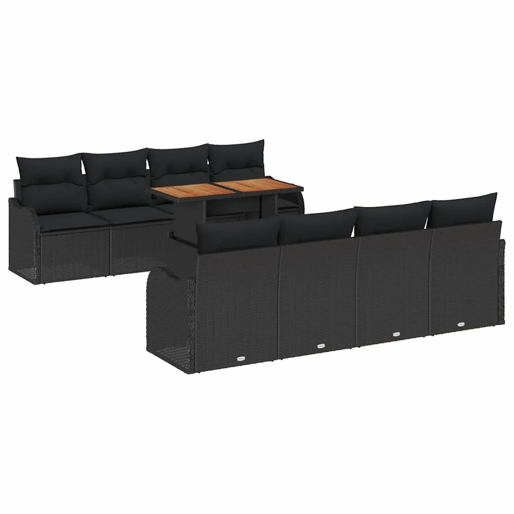 Set Divano da Giardino con archiviazione 9 pcs Nero Poly Rattan 3358172