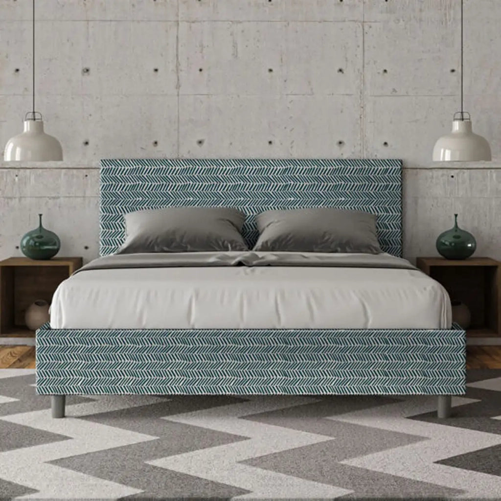 Letto matrimoniale con rete imbottito 160x210 tessuto Aragona 8 blu Adele