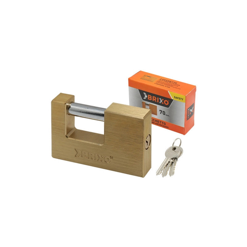 Lucchetto corazzato rettangolare 50 mm ottone/acciaio antiscasso 2 chiavi - Brixo