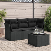 Set Divani da Giardino 4 pz con Cuscini Nero in Polyrattan