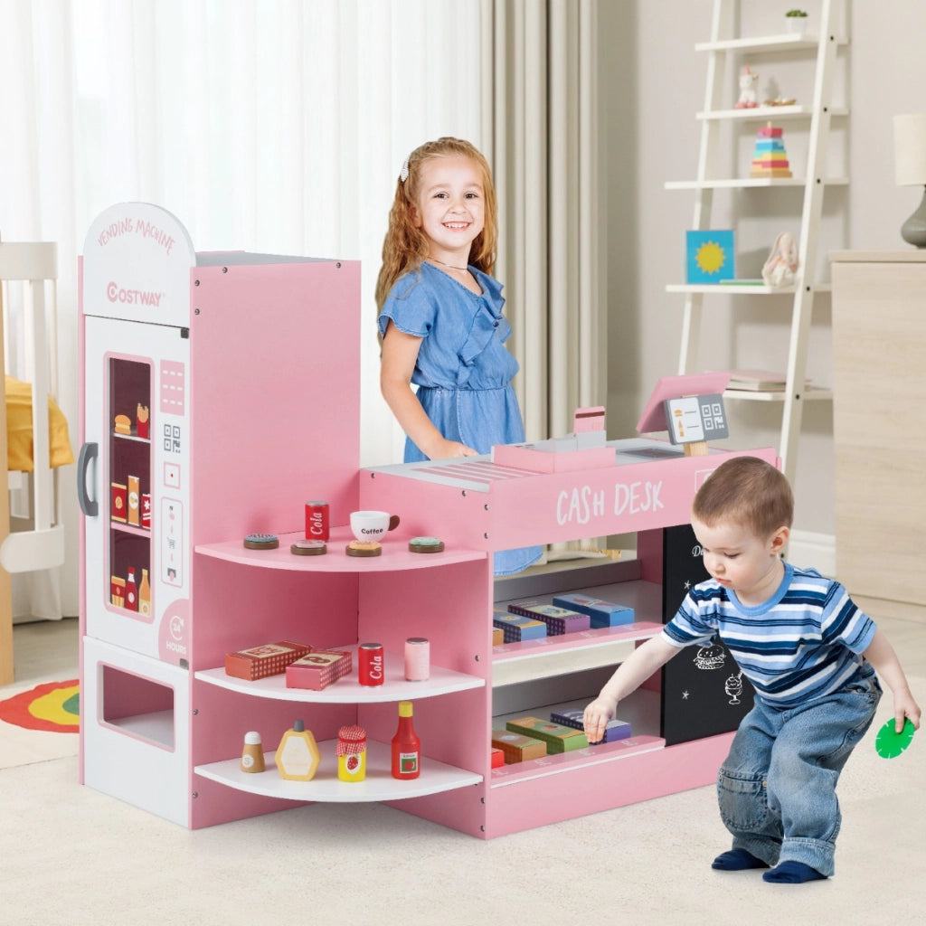 Negozio alimentare per bambini con cassa macchina pos distributore automatico, Set di giocattoli supermercato Rosa-Case e cucine giocattoli