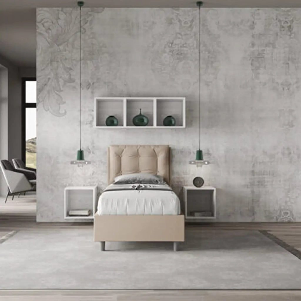 Letto singolo senza rete imbottito 80x210 similpelle tortora Annalisa