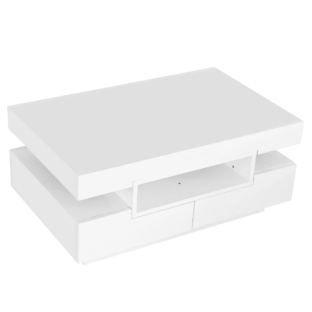 TAVOLO DA CAFFÈ 80x50x36 cm Bianco lucido con LED e 4 cassetti