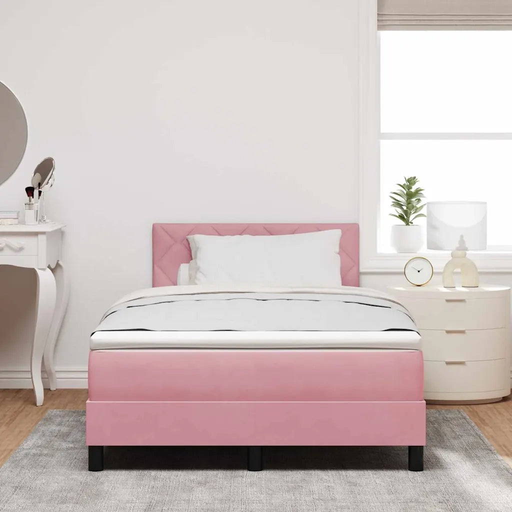 Letto a molle con materasso Rosa 120 x 190 cm Velluto 3339229