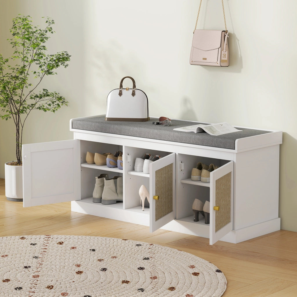 Panca Scarpiera con Cuscino ¨C Minimal ¨C Bianco 105x35x47cm