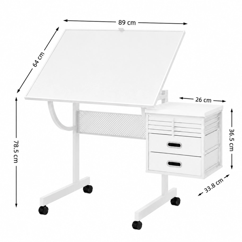 Tavolo per puzzle regolabile 0-65 gradi per 1500 pezzi in MDF; metallo e poliestere bianco