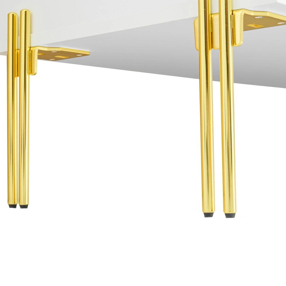 Credenza Moderna con 6 Cassetti ¨C MINIMAL ¨C Bianco e Oro, Frontali Lucidi, Soggiorno