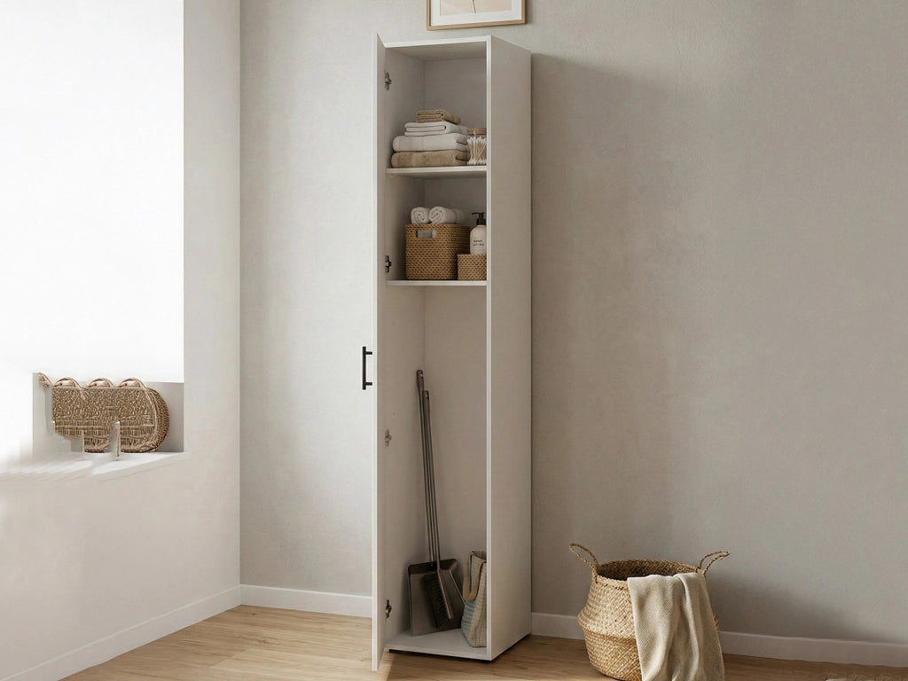 Crucoli, Armadio Multiuso 1 Anta 2 Ripiani, 40x206h cm Bianco