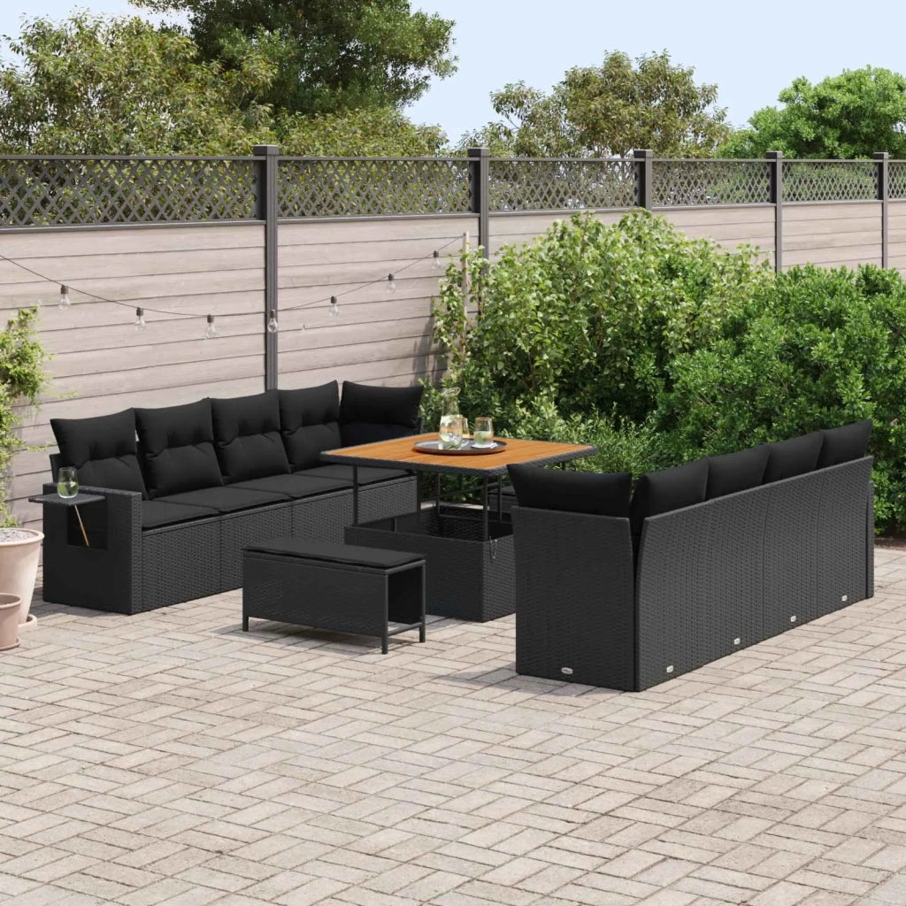 Set Divano da Giardino con cuscino 11 pcs Nero Poly Rattan 3361724