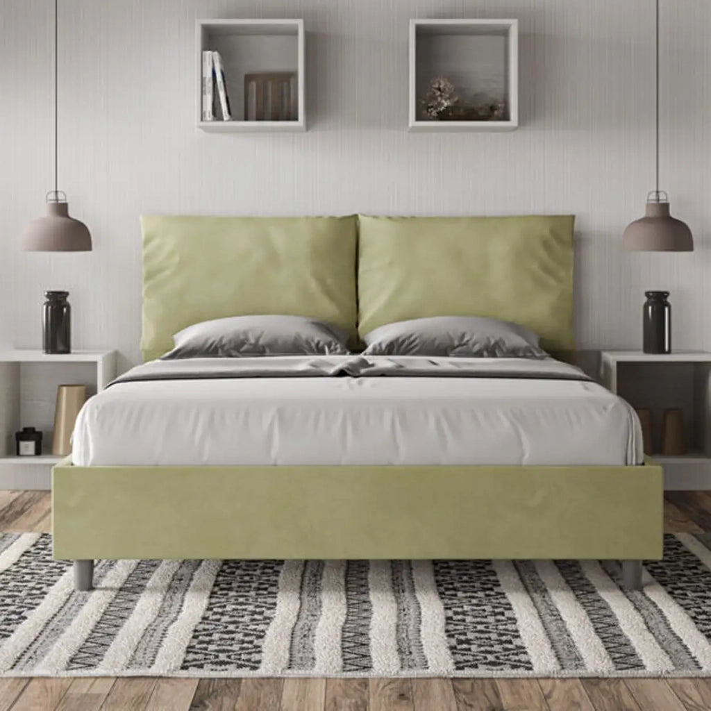 Letto matrimoniale senza rete imbottito 160x210 microfibra tè verde Antea