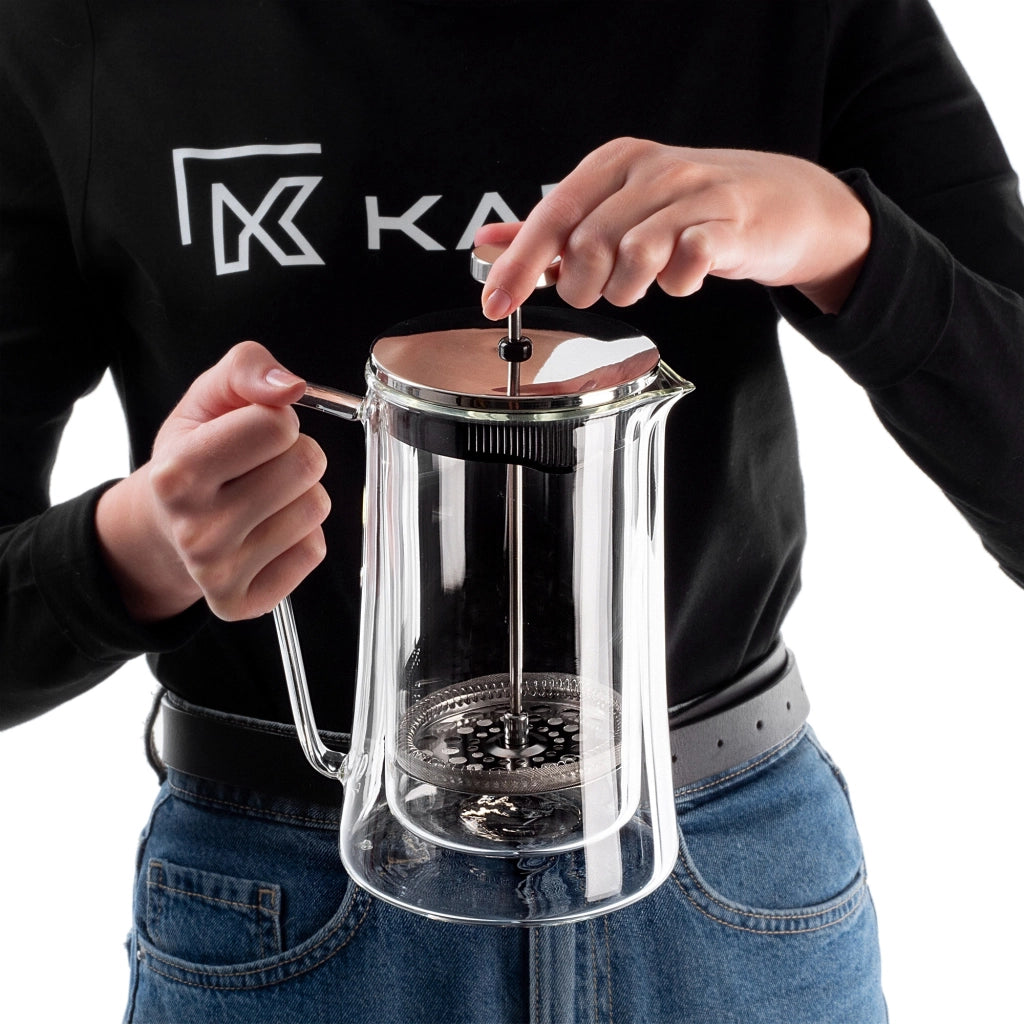 Caraffa per tè e caffè KADAX da 1 litro con pistone e bicchieri termici.