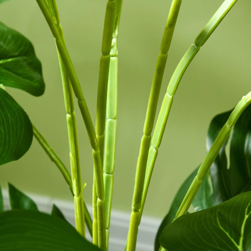 Pianta artificiale monstera 120 cm con vaso nero e muschio artificiale in plastica verde per interni ed esterni
