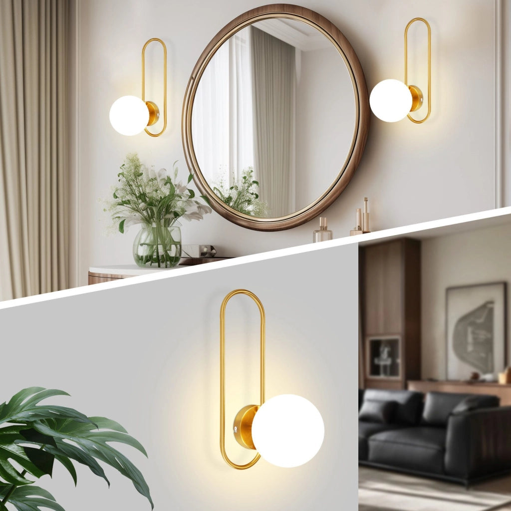 ZMH Applique da parete per interni in vetro dorato E14 per camera da letto e scale