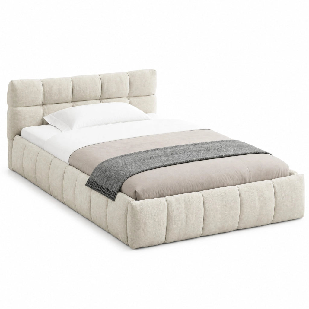 Letto singolo imbottito 90x200 cm beige in ciniglia
