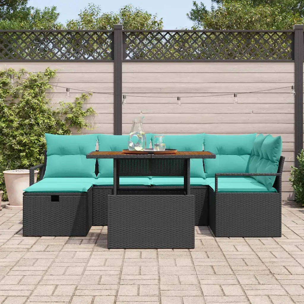 Set Divano da Giardino con cuscino 7 pcs Nero polyrattan 3360001