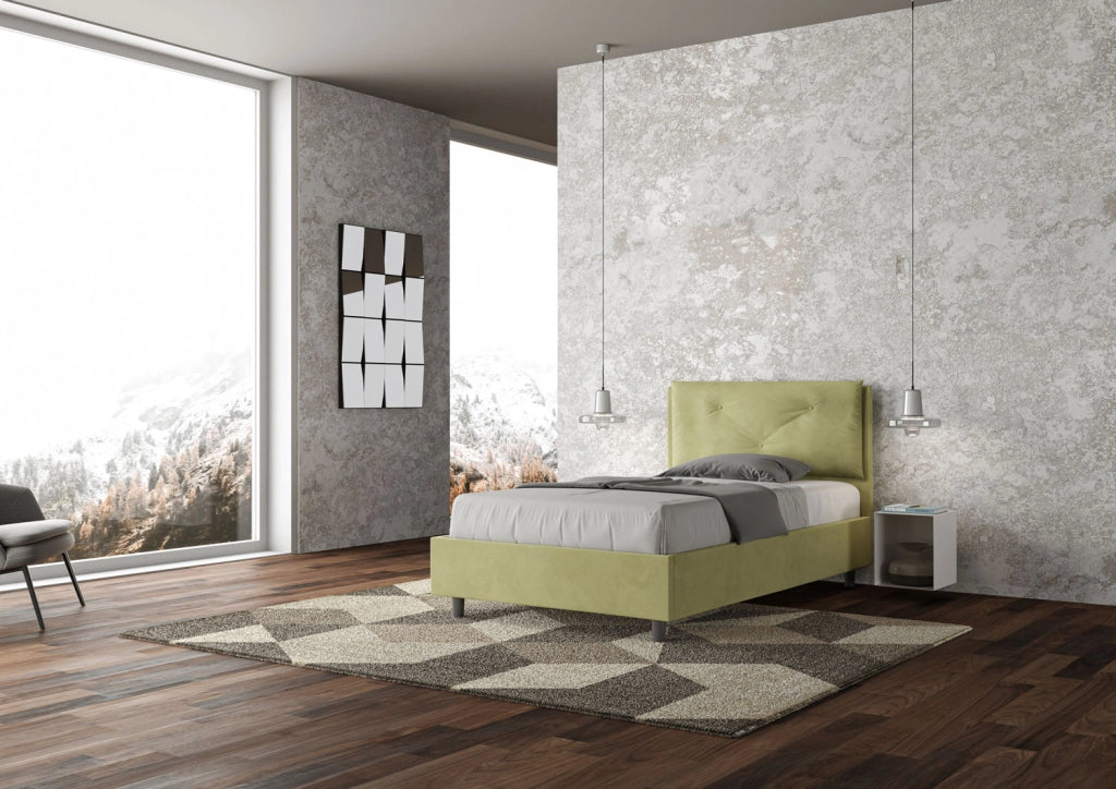 Letto 1 Piazza E Mezzo 110x200 cm con Rete Imbottito in Microfibra Appia Large Tè Verde