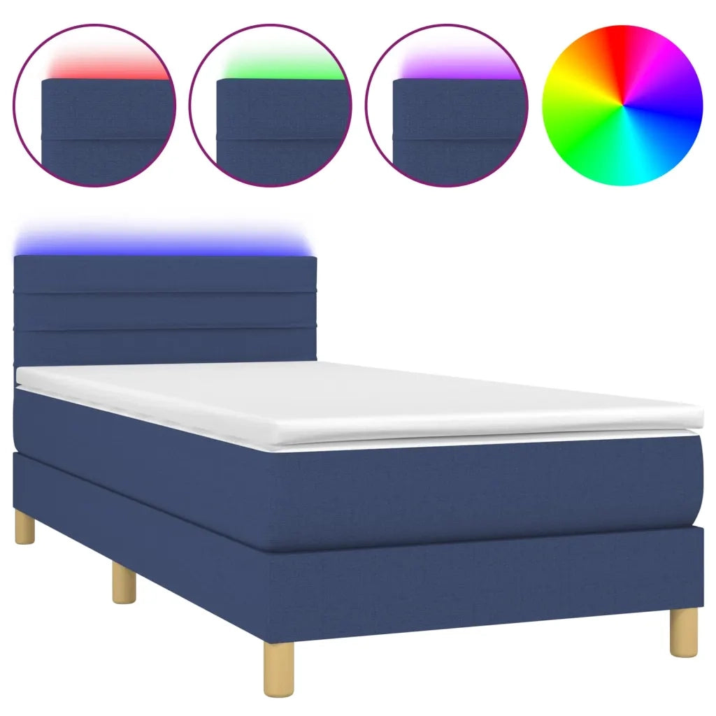 Letto a Molle con Materasso e LED Blu 90x200 cm in Tessuto 3133771