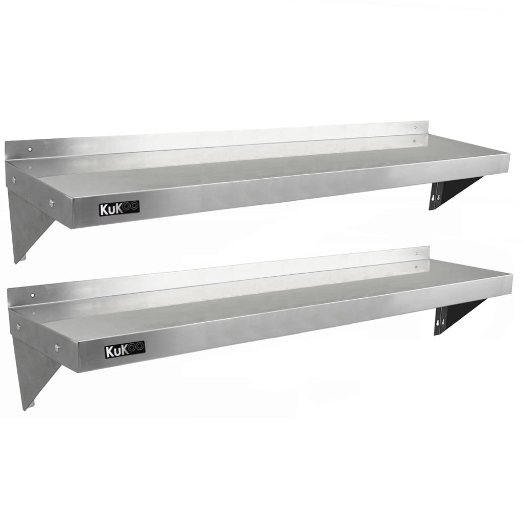 2 x Ripiani in Acciaio Inox Cucina Commerciale Mensole Muro e Staffe 140 x 30 cm