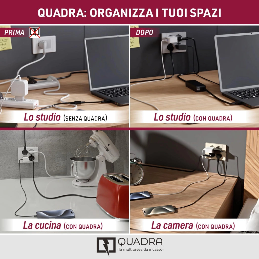 MULTRIPRESA DA PARETE SCHUKO 'QUADRA' Colore bianco - ELECTRALINE