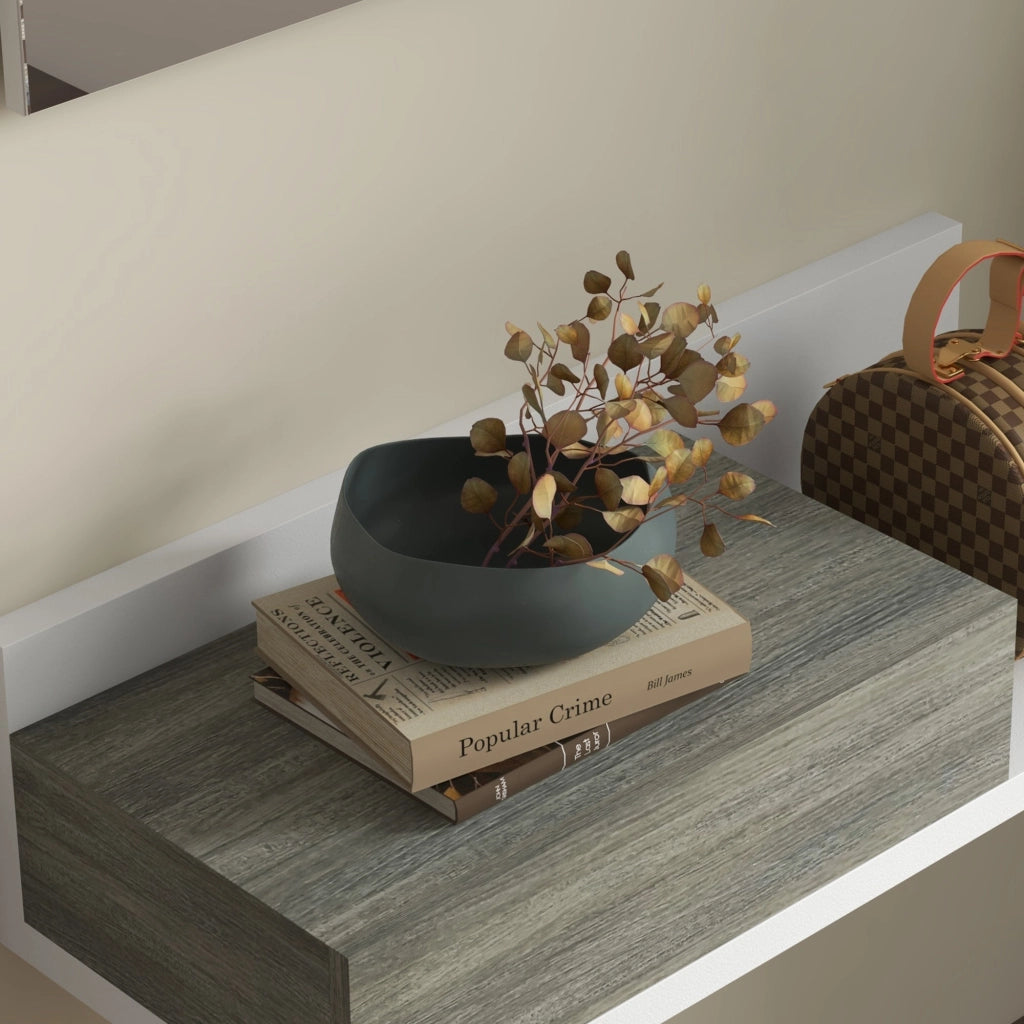 Mobile da Ingresso 2 in 1 con Specchio e Cassetto in MDF Grigio e Bianco