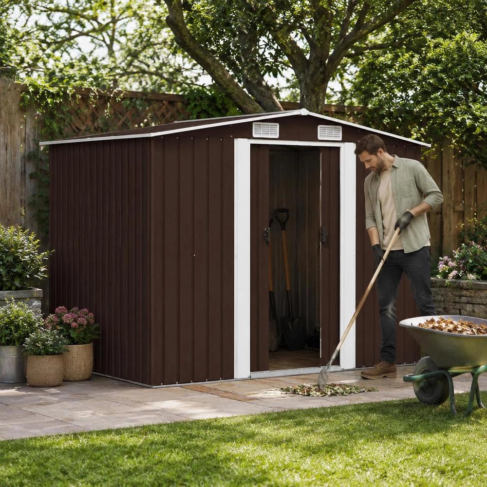 Garden Shed, Brown, 257x205x178 Cm, Steel