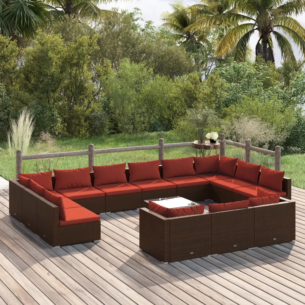 Set Divani da Giardino 14 pz con Cuscini in Polyrattan Marrone 3102115