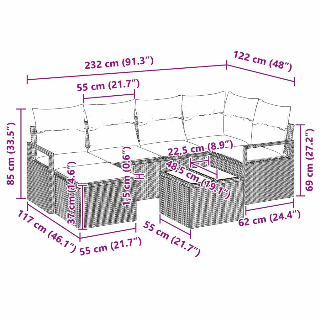 Set di divani 7 pcs Marrone polyrattan 3346464