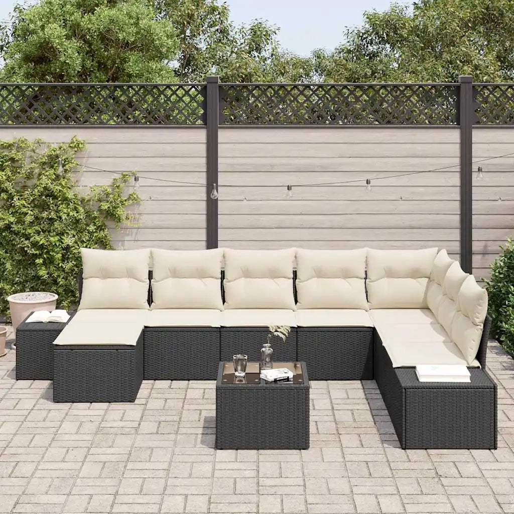 Set Divano da Giardino 8 pcs Nero e Crema polyrattan 3355856