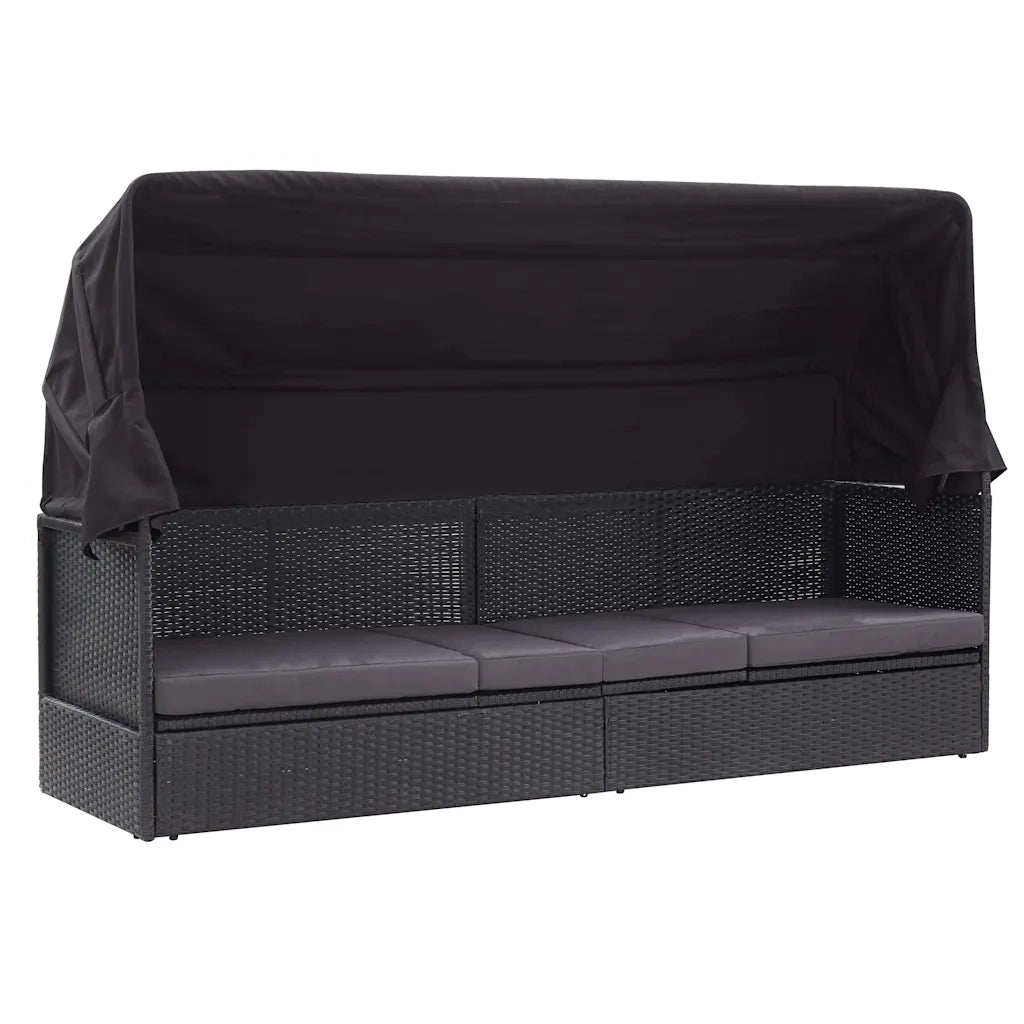 Divano Letto da Esterno con Baldacchino in Polyrattan Nero 46092