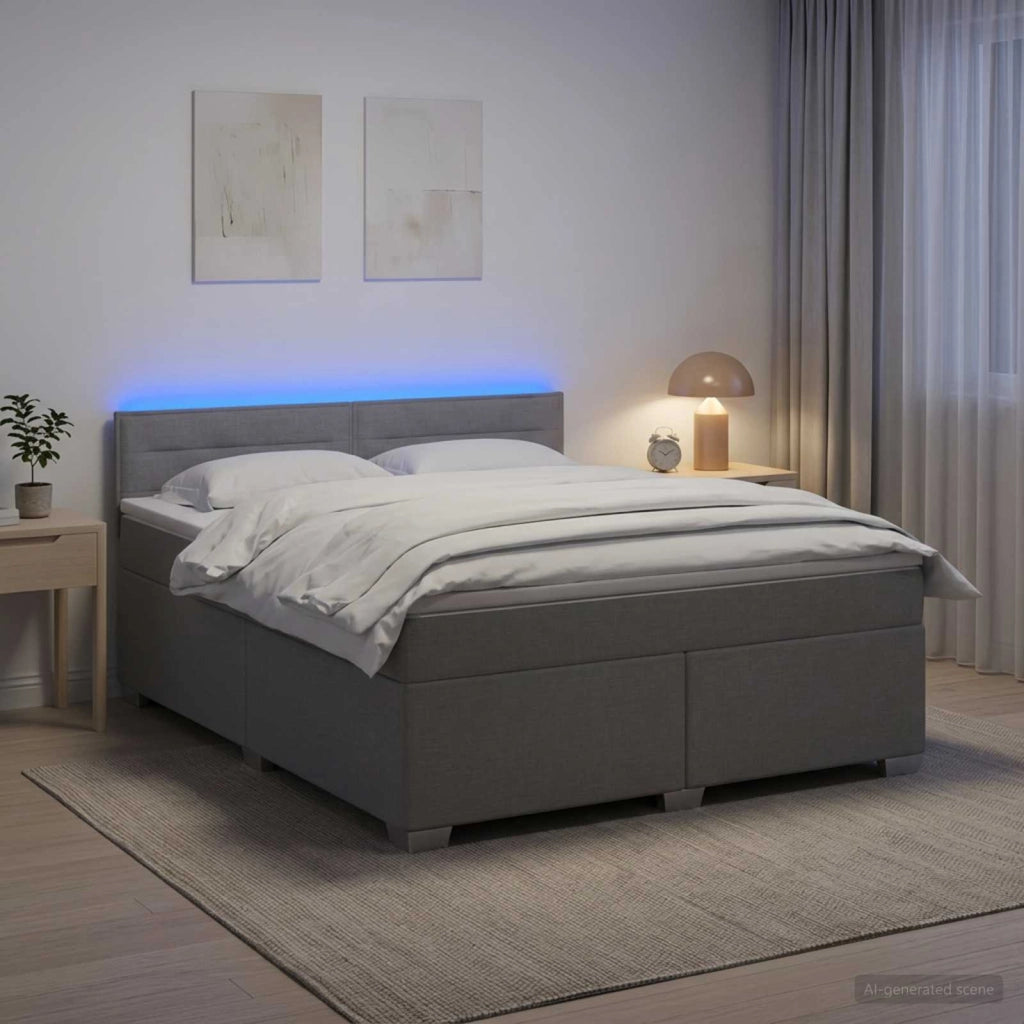 Letto con Box Spring, Materasso e LED Grigio Chiaro Tessuto 3451994