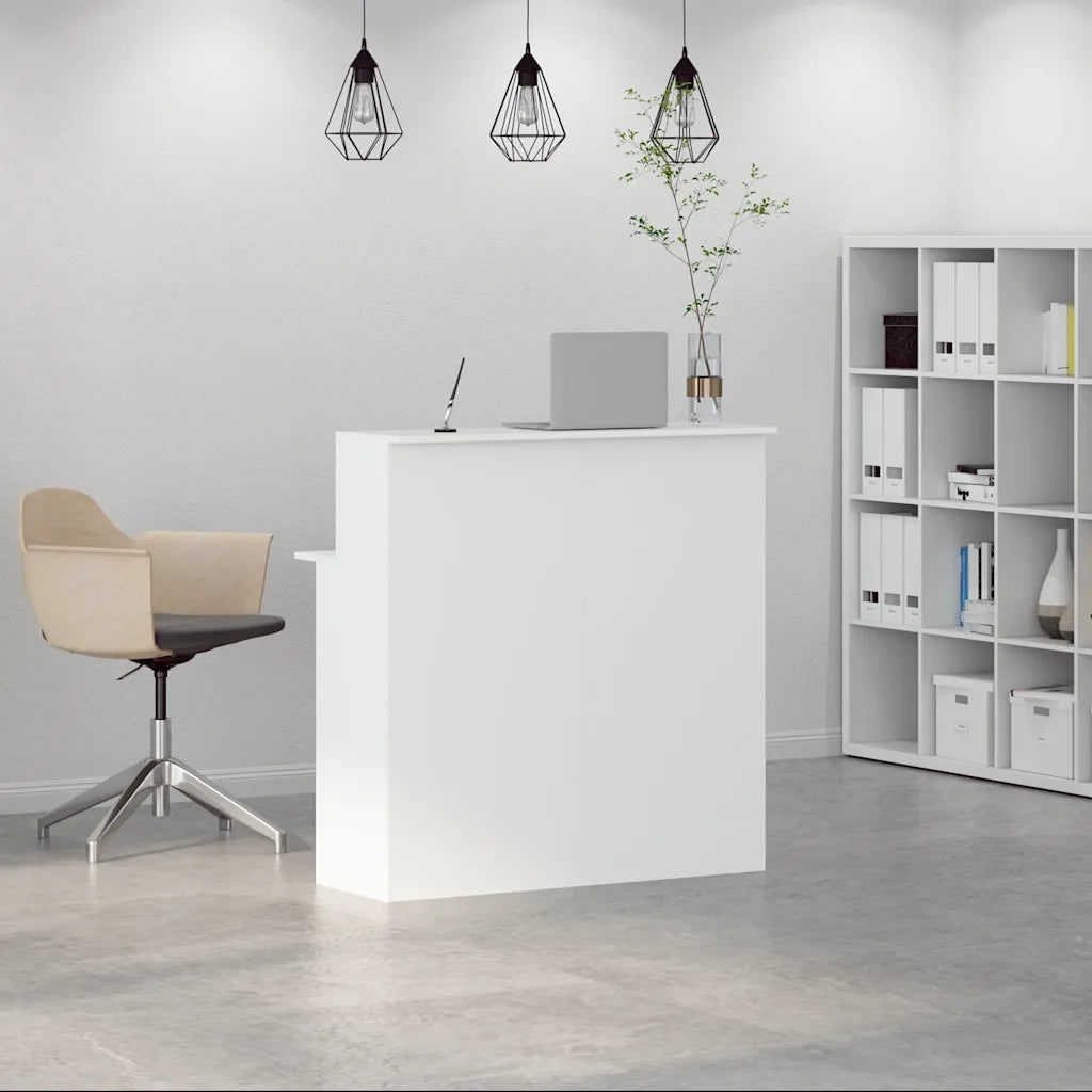Scrivania per Reception Bianca 100x50x103,5cm in Legno Massello 859024