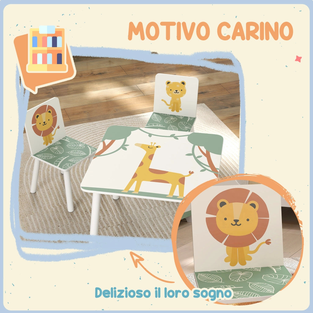 Cameretta per Bambini con Tavolo e 2 Sedie ¨C Minimal ¨C Verde, 3-8 Anni