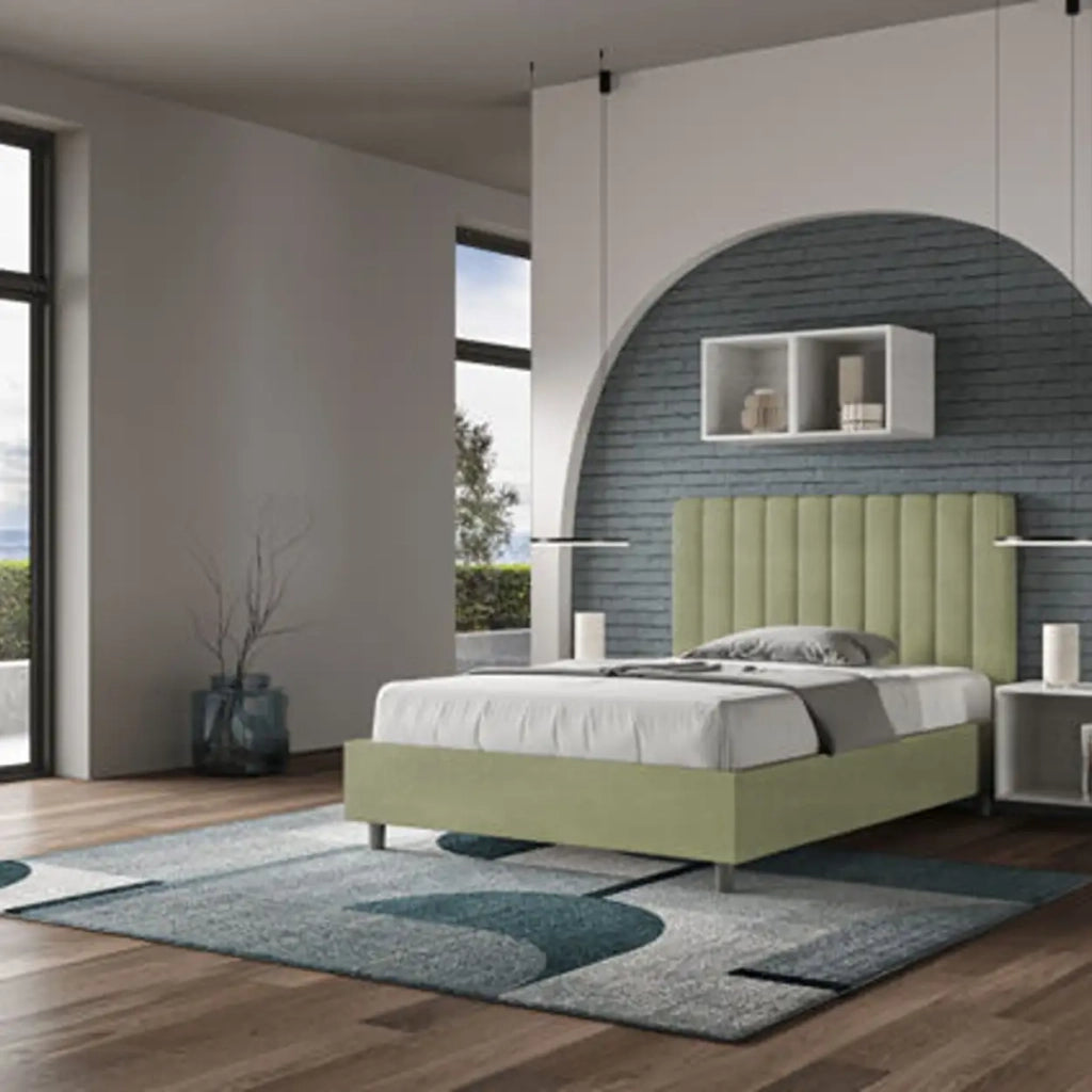 Letto una piazza e mezza senza rete imbottito 120x190 microfibra tè verde Agueda