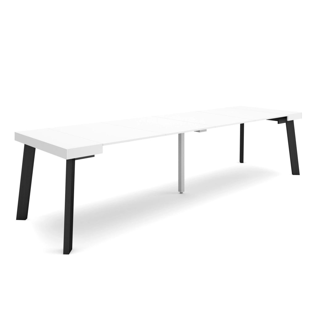 Consolle allungabile, 302x90x73cm, Per 14 persone, Gambe in legno, Bianco RF3047